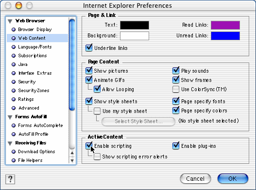 Enabling JavaScript in Internet Explorer 5.2 Enabling JavaScript in Internet Explorer 5.2